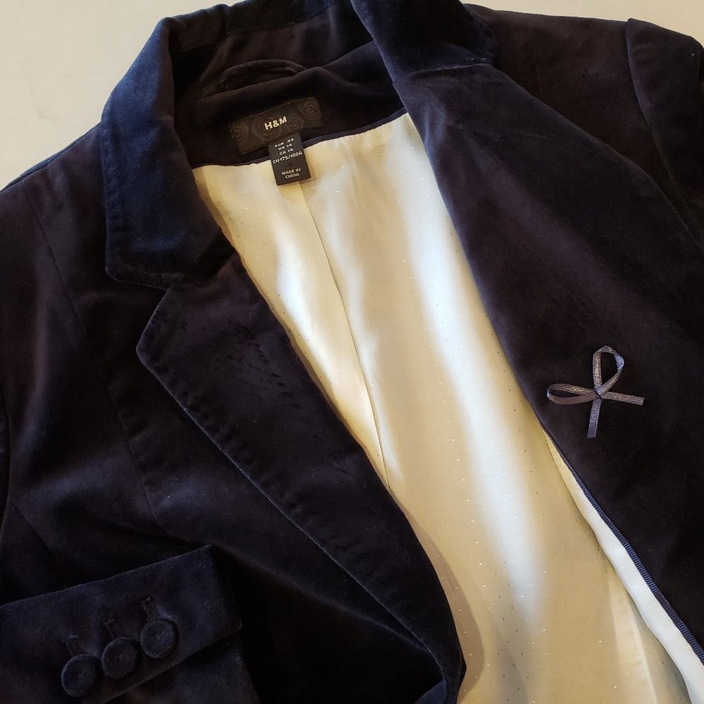 Navy Blue Brushed Velvet Blazer